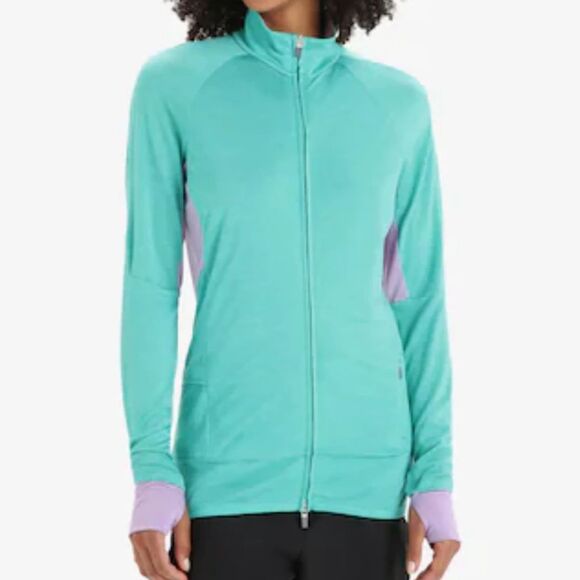 EUC Icebreaker ZoneKnit Colorblock Merino Wool Jacket, Turq/Purple, Sz M - Picture 1 of 11